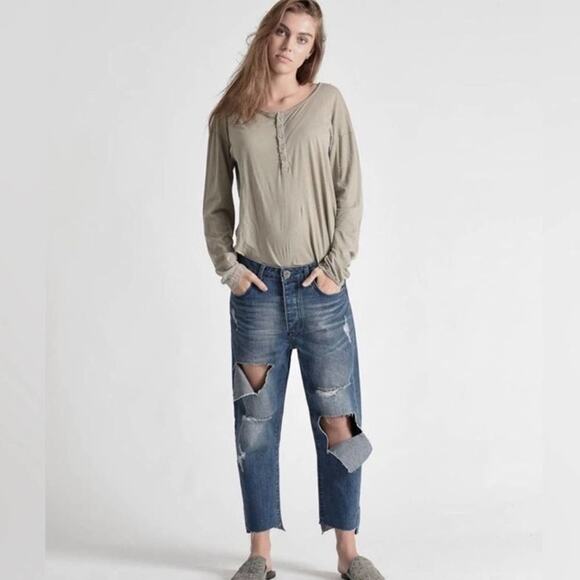 NWT ONE‎ X ONE TEASPOON HOOLIGANS STRAIGHT LEG DISTRESSED JEANS SIZE 24 - Picture 1 of 6